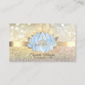 シック《写真》ぼけ味金ゴールドブルーロータスヨガインストラクター 名刺 (正面)