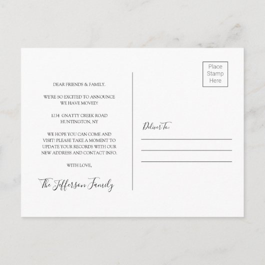 シック・引っ越しました・フェイクベラム効果写真Aの動き 案内ポストカード (裏面)