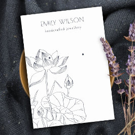 シック《植物》スイレンフローラスケッチスタッドイヤリングディスプレイ 名刺