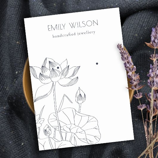 シック《植物》スイレンフローラスケッチスタッドイヤリングディスプレイ 名刺