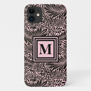 シック・淡い色のピンク植物の葉柄モノグラム iPhone 11 ケース