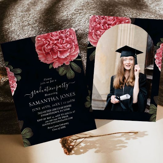 シック・牡丹バラ卒業招待状テンプレート 招待状