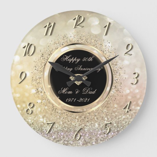 シック·紙吹雪·《写真》ぼけ味50結婚周年記念 ラージ壁時計 (正面)
