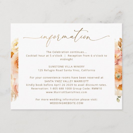 シック・結婚ピーチの詳細結婚ズ・インフォメーション エンクロージャーカード (正面)