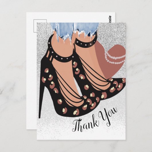 シック・美しい・ブファッショニスタロガー・グリッターありがとう ポストカード (正面/裏面)