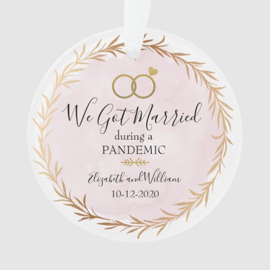 シック·金ゴールド結婚したがパンデミックの写真のクリスマス オーナメント (正面)