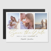 シック・金ゴールド3枚の写真婚、日付の磁石を救う マグネット招待状 (正面/裏面)