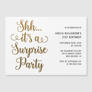 シック·金ゴールド·シェ……サプライズ·パーティータイポグラフィ マグネット招待状