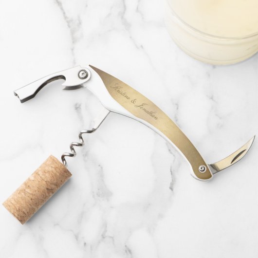 シック・金ゴールド・スクリプト・カリグラティ・金ゴールド結婚ズ ソムリエナイフ (正面)