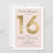 シック·金ゴールド·フォイル·スクリプト·赤面·スイート16写真 招待状 (正面)