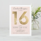 シック·金ゴールド·フォイル·スクリプト·赤面·スイート16写真 招待状 (スタンド正面)