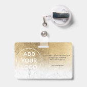 シック·金ゴールド·フォイル·マーブル·ロゴ従業員のフォト·パス バッジ (伸縮クリップ付きの裏面)