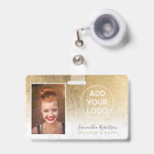 シック·金ゴールド·フォイル·マーブル·ロゴ従業員のフォト·パス バッジ (伸縮クリップ付き付き表面)