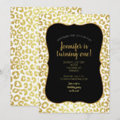 シック・金ゴールド・モダンホワイト・レオパード・ジャガー・チータ      招待状 (正面/裏面)