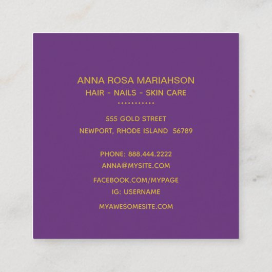 *~*シック·金ゴールド·人気があるグリッター·パープル·エーゲート·美しい スクエア名刺 (裏面)