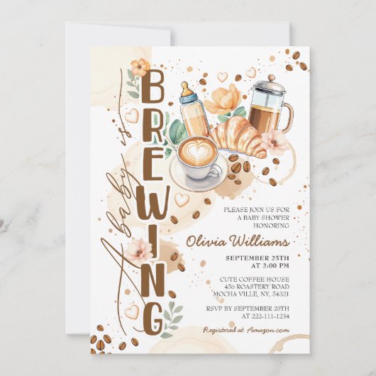 シックAベビーはコーヒーのブランチ赤ちゃんシャワーを醸造している 招待状 (正面)