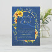 シックAll-in1素朴ひまわり青結婚黄 招待状 (スタンド正面)