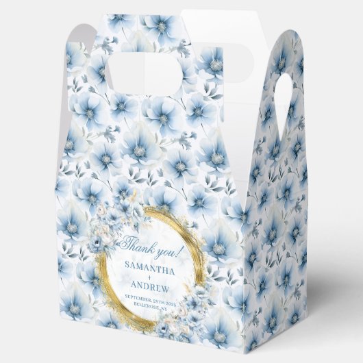 シックBohoライトブルー金ゴールド結婚ズサンキューボックス フェイバーボックス (オープン)