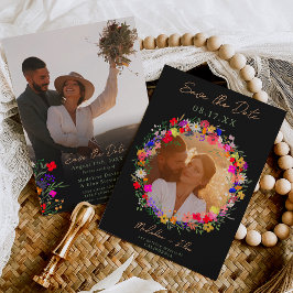 シックboho明るい野生の花2枚結婚の写真 セーブザデート