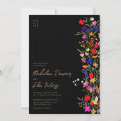 シックboho明るい野生の花3枚結婚の写真 招待状 (正面)