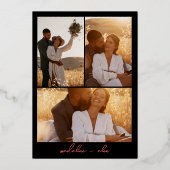 シックboho明るい野生の花3枚結婚の写真 箔招待状 (裏面)