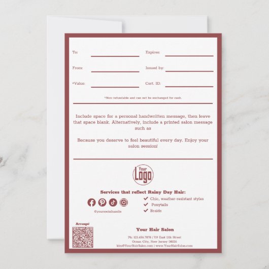 シックQRコードサービス注4月ギフト証明書 (裏面)