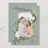 シックSageクリスマスボタニカルw/金ゴールドアーチ写真 シーズンカード (正面/裏面)