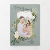 シックSageクリスマスボタニカルw/金ゴールドアーチ写真 三つ折りカード (カバー)