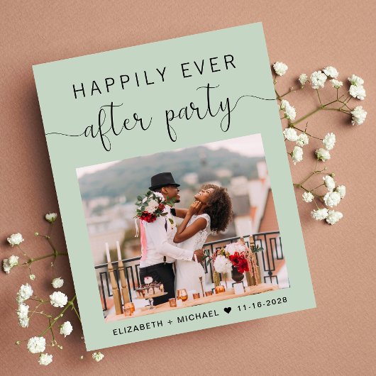 シックSageフォトウェディングレセプション招待状