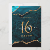 シックSweet sixteenティール(緑がかった色)金ゴールドアゲートパーティー 招待状 (正面)