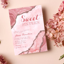 シックSweet sixteen赤面ピンク金ゴールドゲートGeode 招待状