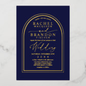 シッコンテンポラリーク結婚:金エレガント箔アーチ 箔招待状 (正面)