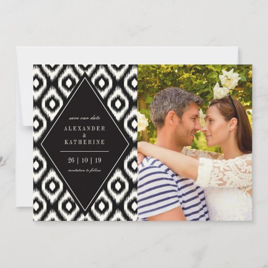 シッスタイリッシュクモダン・ダイヤモンドイカット写真の保存日 マグネット招待状 (正面)