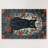 シッティングブラックキャットヴィンテージフローラ ジグソーパズル (横)