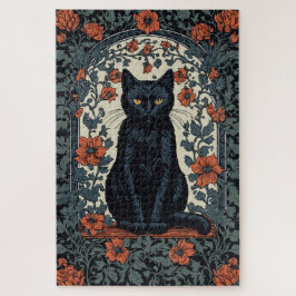 シッティングブラックキャットヴィンテージフローラ ジグソーパズル