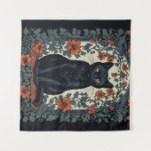 シッティングブラックキャットヴィンテージフローラ タペストリー (正面(横))