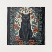 シッティングブラックキャットヴィンテージフローラ タペストリー (正面)