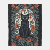 シッティングブラックキャットヴィンテージフローラ フリースブランケット (正面)
