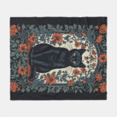 シッティングブラックキャットヴィンテージフローラ フリースブランケット (正面(横))