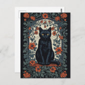 シッティングブラックキャットヴィンテージフローラ ポストカード (正面/裏面)