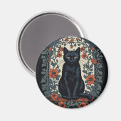 シッティングブラックキャットヴィンテージフローラ マグネット (正面/裏面)