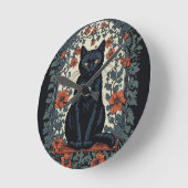 シッティングブラックキャットヴィンテージフローラ ラウンド壁時計 (傾斜)