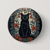 シッティングブラックキャットヴィンテージフローラ 缶バッジ (正面)