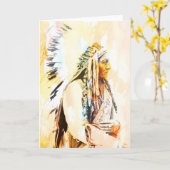 シッティングブルのネイティブアメリカンの挨拶状 カード (黄色い花)