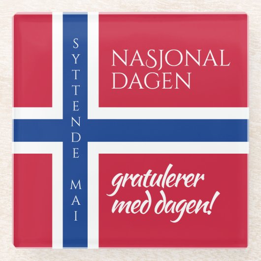 シットンデ・マイ5月17日ノルウェー国旗 ガラスコースター (正面)