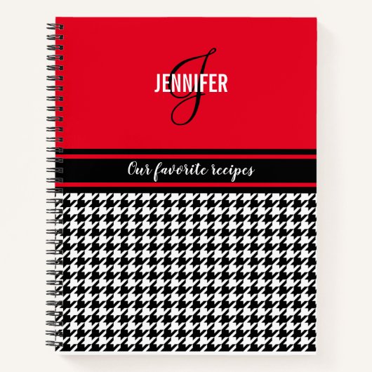 シッパーソナライズされたクな赤千鳥格子のレシピ帳 ノートブック (正面)