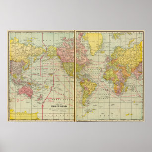 シッピングレーンが付いている世界地図 ポスター