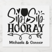 シップシップフーレイ タイポグラフィー かわいい 黒 白 結婚式 ビールラベル (シングルラベル)