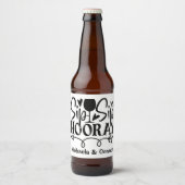 シップシップフーレイ タイポグラフィー かわいい 黒 白 結婚式 ビールラベル (正面)