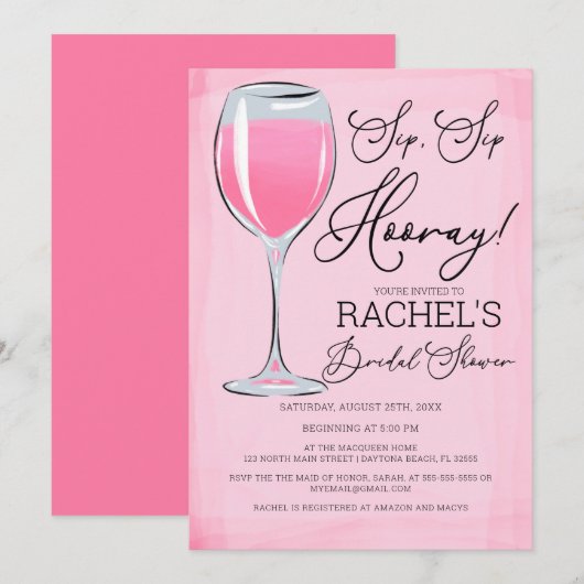 シップシップフーレー ピンクワインブライダルシャワー 招待状 (正面/裏面)